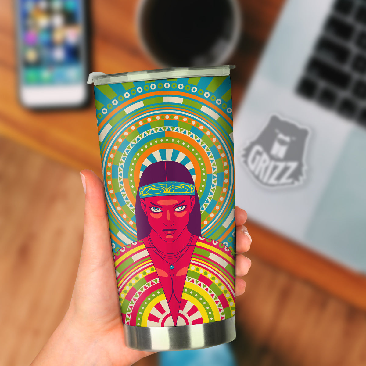 Abstract Psychedelic Women Print Tumbler-grizzshop
