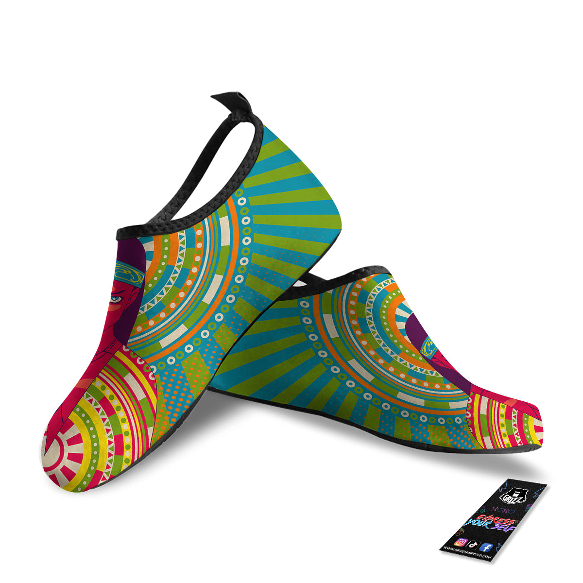 Abstract Psychedelic Women Print Water Shoes-grizzshop