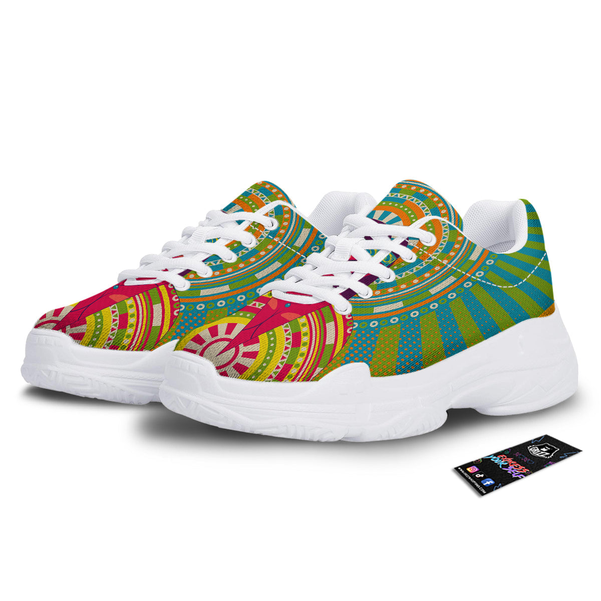 Abstract Psychedelic Women Print White Chunky Shoes-grizzshop