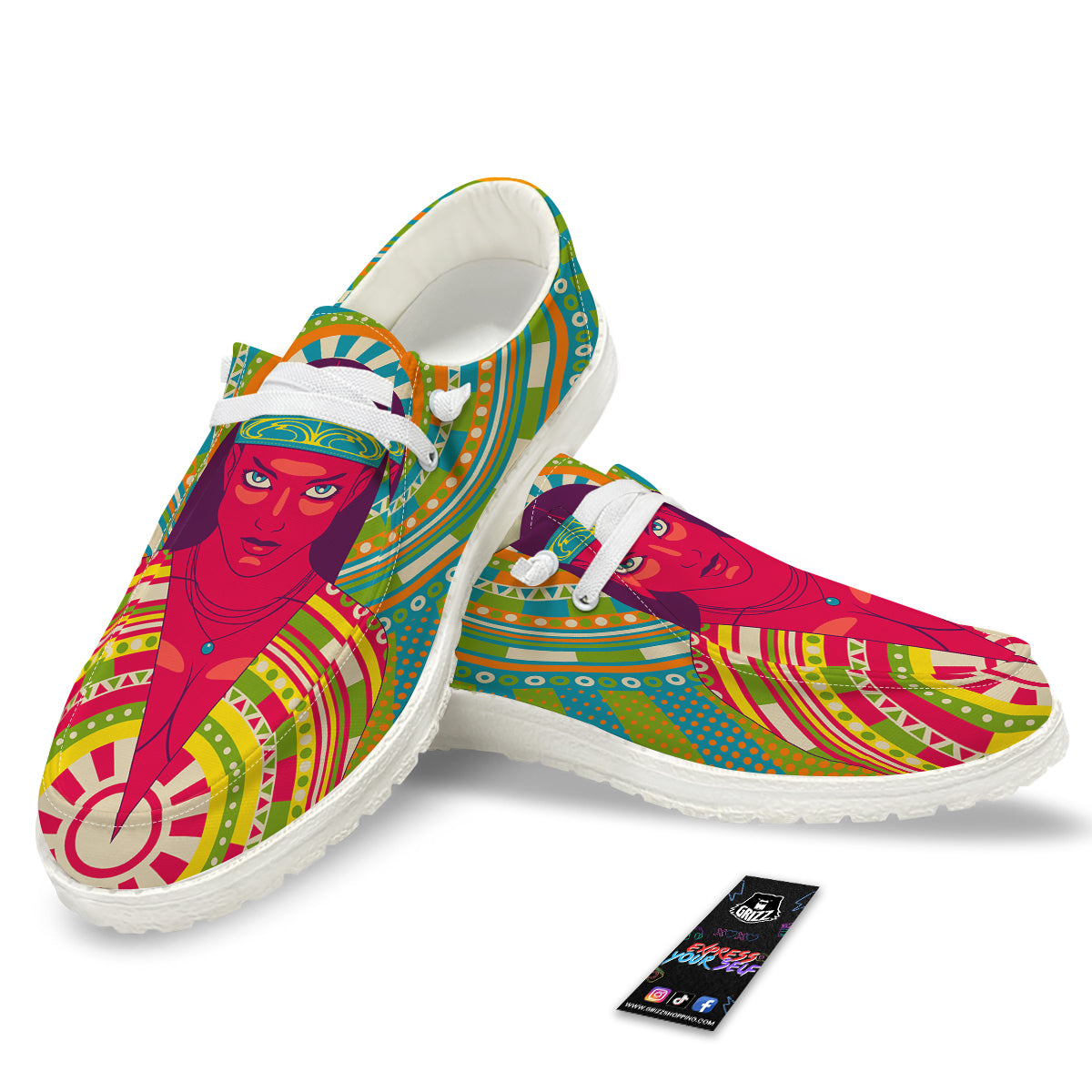 Abstract Psychedelic Women Print White Loafers-grizzshop