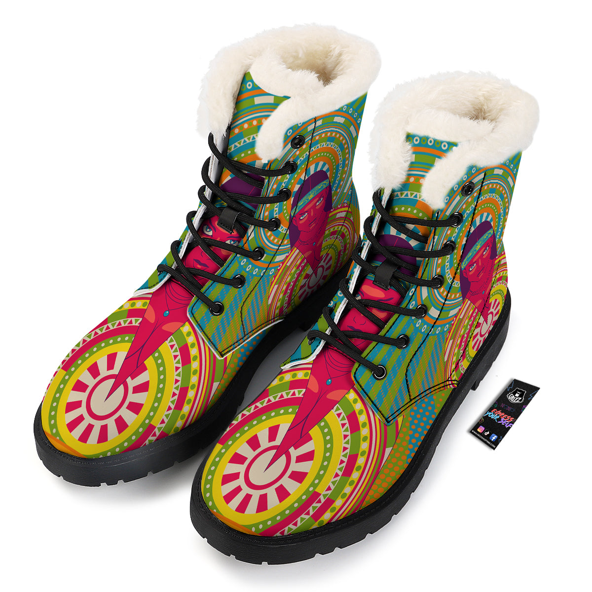 Abstract Psychedelic Women Print Winter Boots-grizzshop