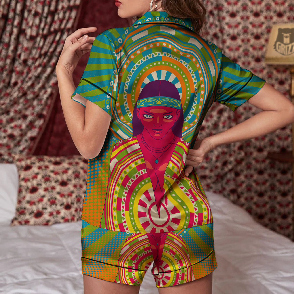 Abstract Psychedelic Women Print Women Silk Pajamas-grizzshop