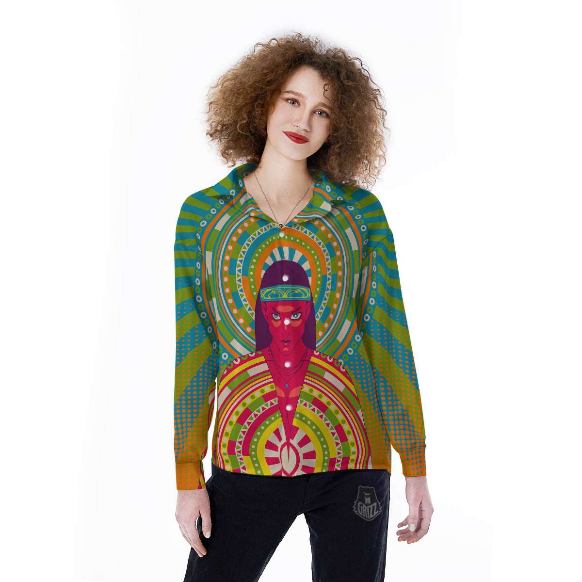 Abstract Psychedelic Women Print Women's Long Sleeve Shirts-grizzshop