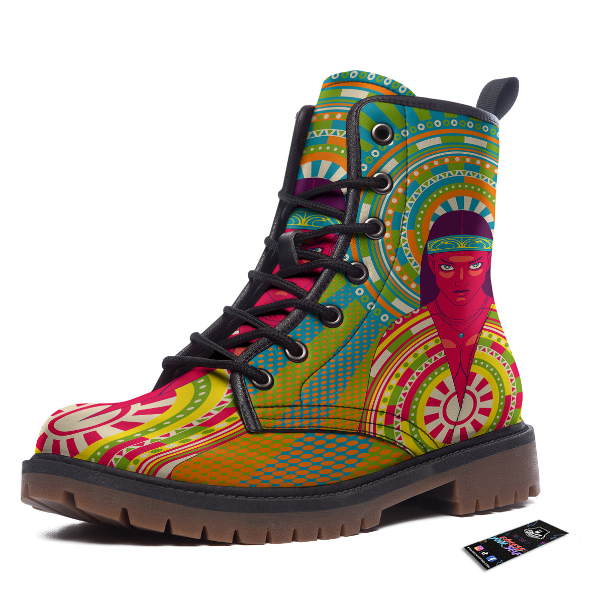 Abstract Psychedelic Women Print Work Boots-grizzshop