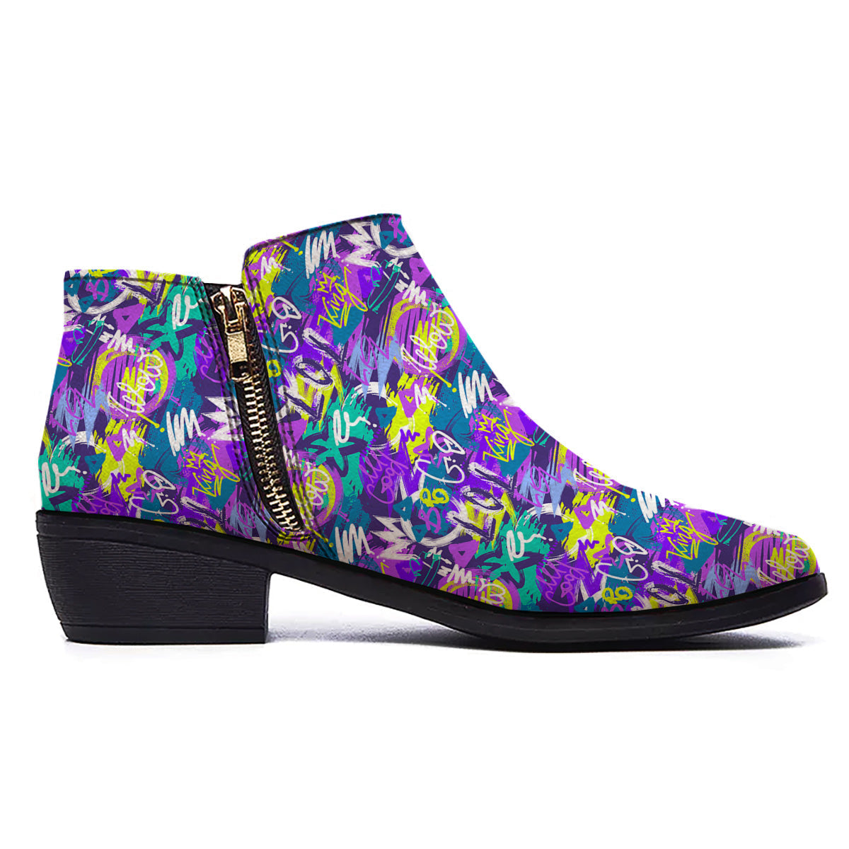 Abstract Purple Graffiti Print Pattern Ankle Boots-grizzshop