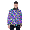 Abstract Purple Graffiti Print Pattern Baseball Jacket-grizzshop