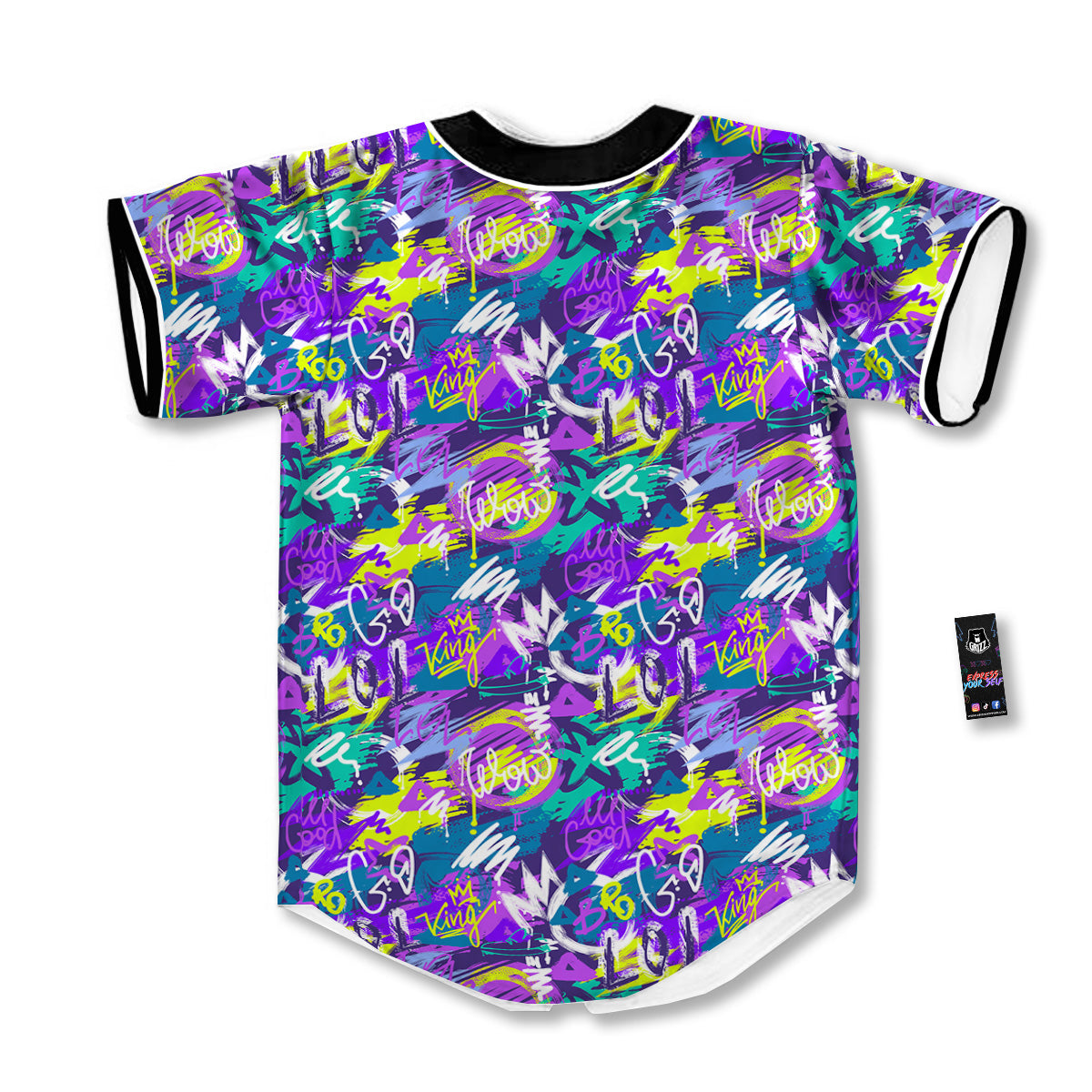 Abstract Purple Graffiti Print Pattern Baseball Jersey-grizzshop