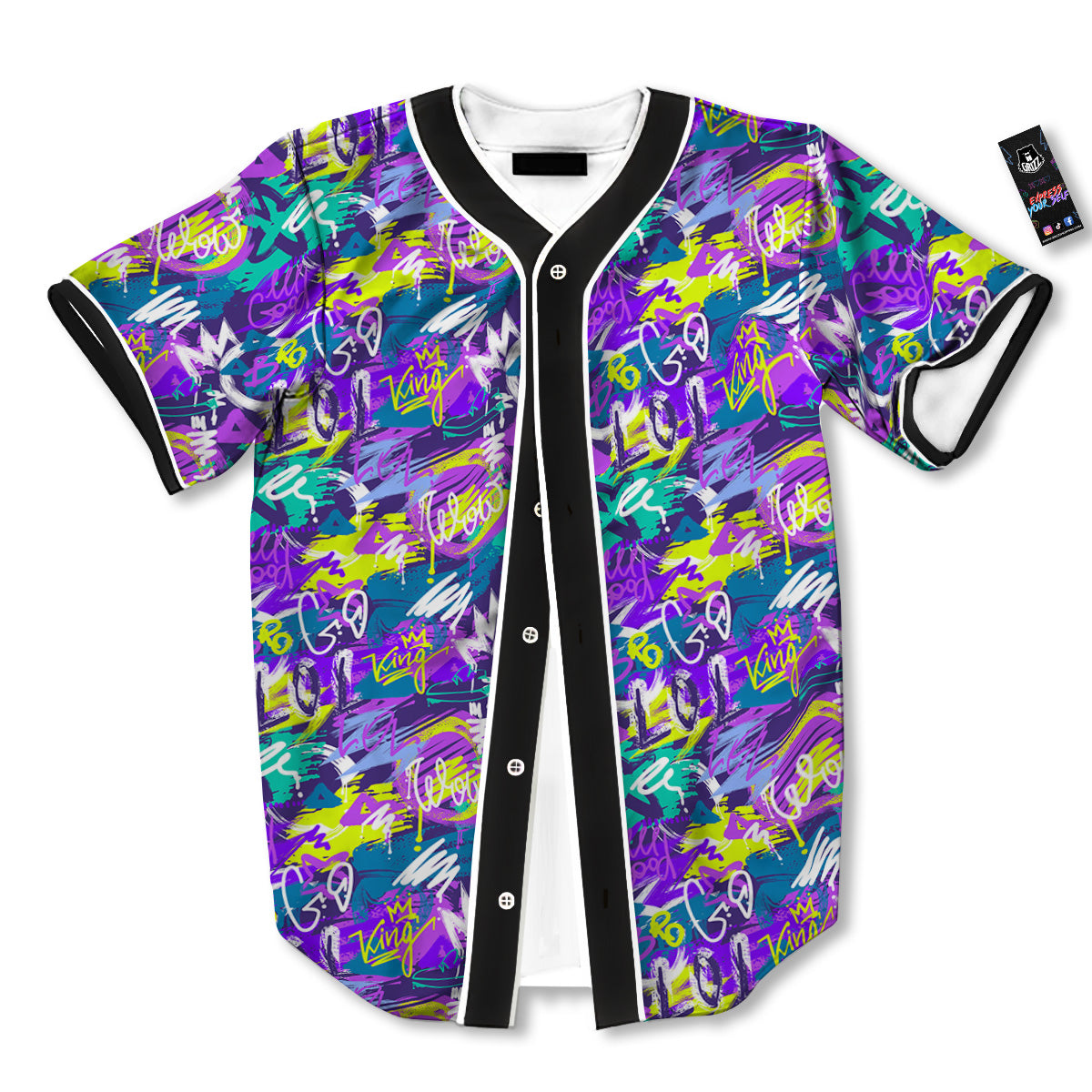 Abstract Purple Graffiti Print Pattern Baseball Jersey-grizzshop