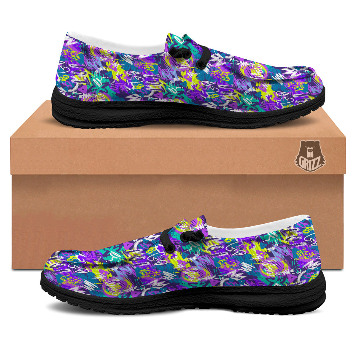 Abstract Purple Graffiti Print Pattern Black Loafers-grizzshop