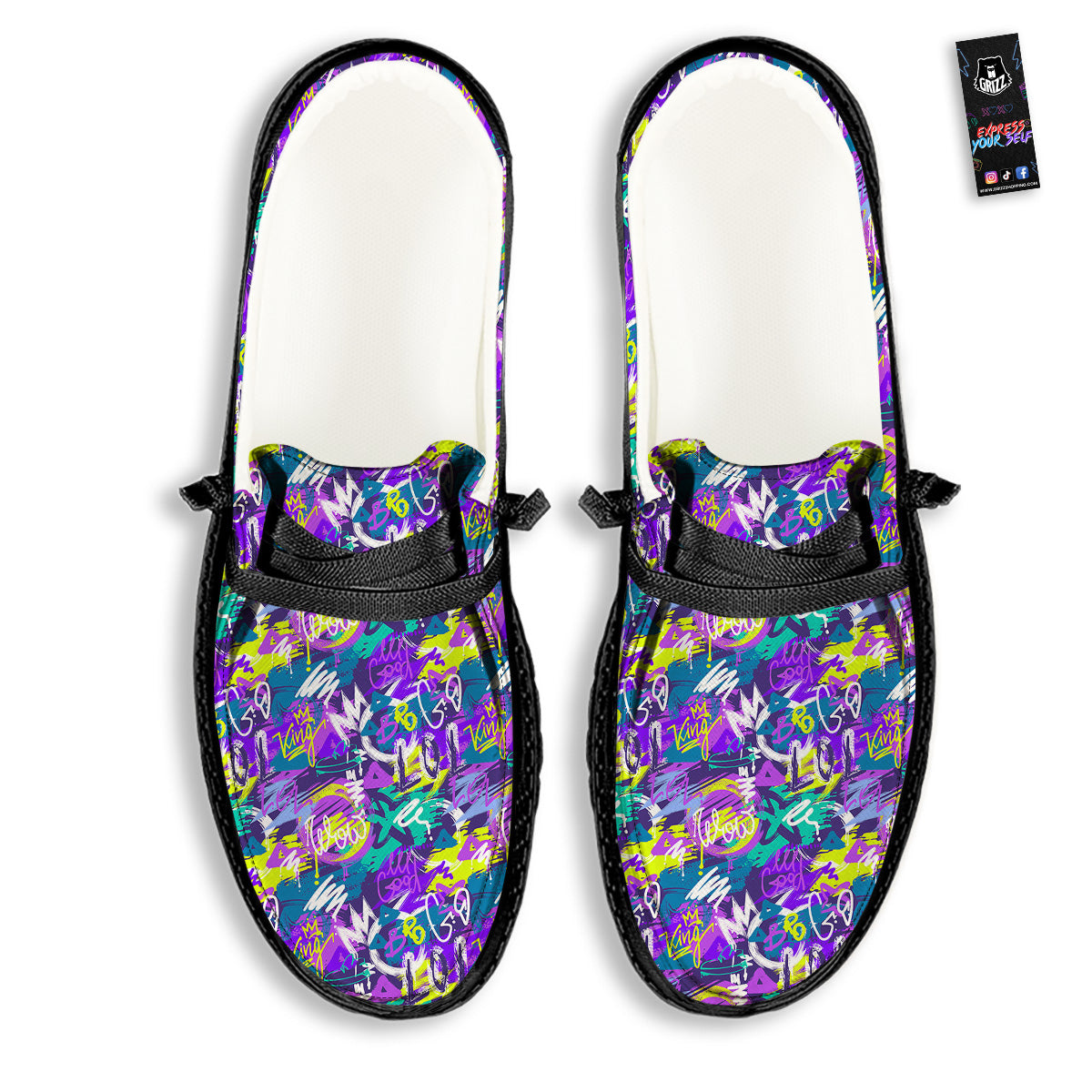 Abstract Purple Graffiti Print Pattern Black Loafers-grizzshop