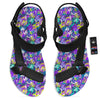 Abstract Purple Graffiti Print Pattern Black Open Toe Sandals-grizzshop