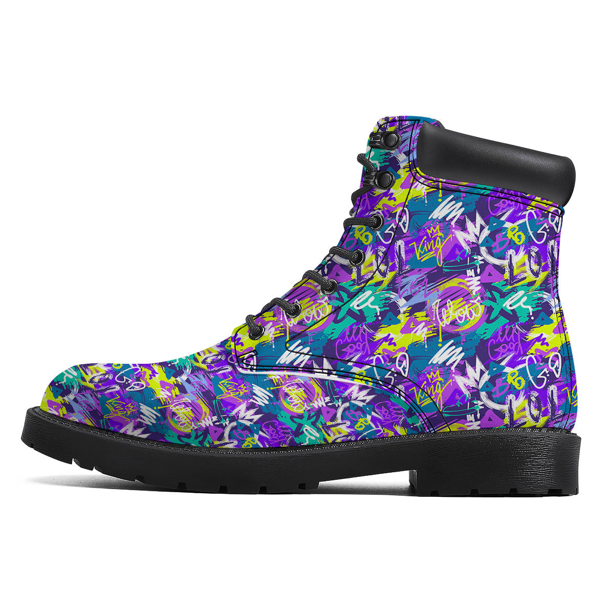 Abstract Purple Graffiti Print Pattern Boots-grizzshop