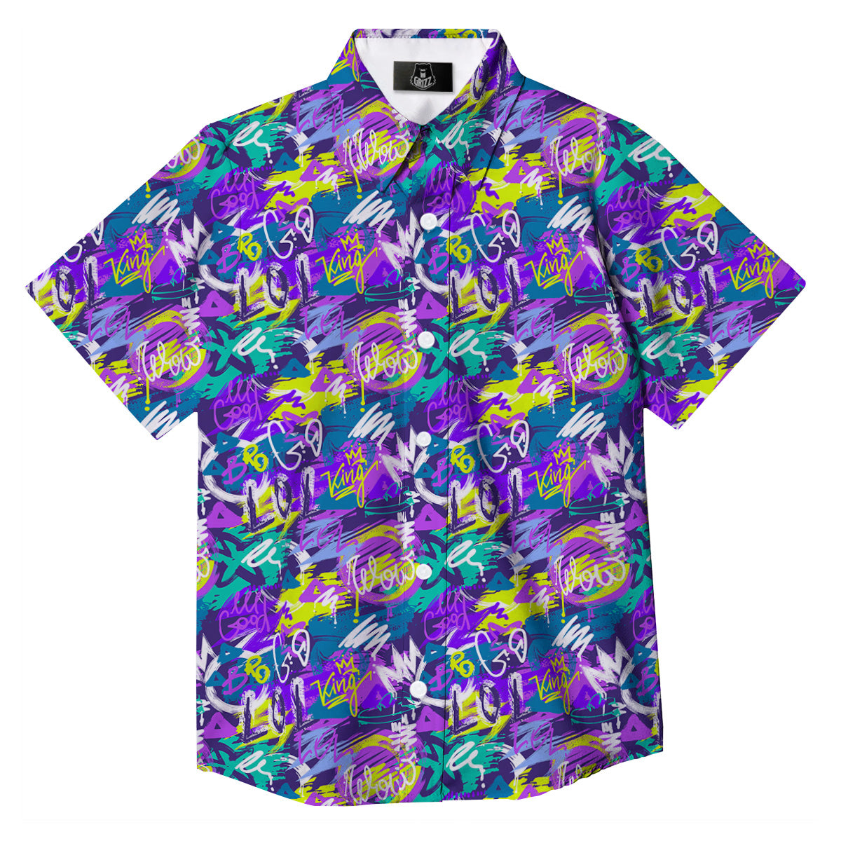 Abstract Purple Graffiti Print Pattern Button Up Shirt-grizzshop