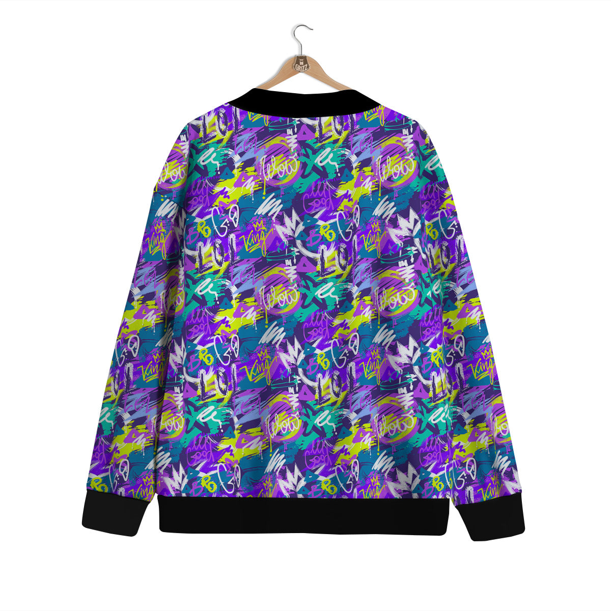 Abstract Purple Graffiti Print Pattern Cardigan-grizzshop