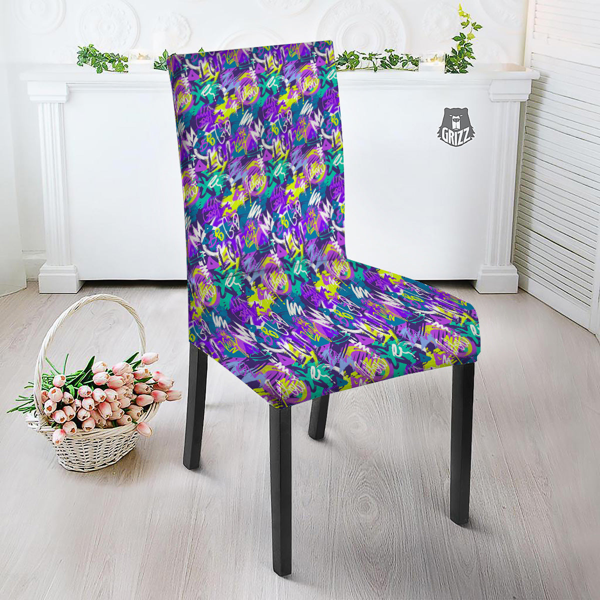 Abstract Purple Graffiti Print Pattern Dining Chair Slipcover-grizzshop