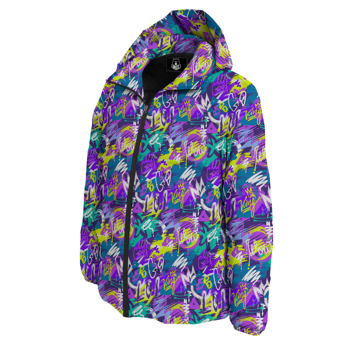 Abstract Purple Graffiti Print Pattern Down Jacket-grizzshop