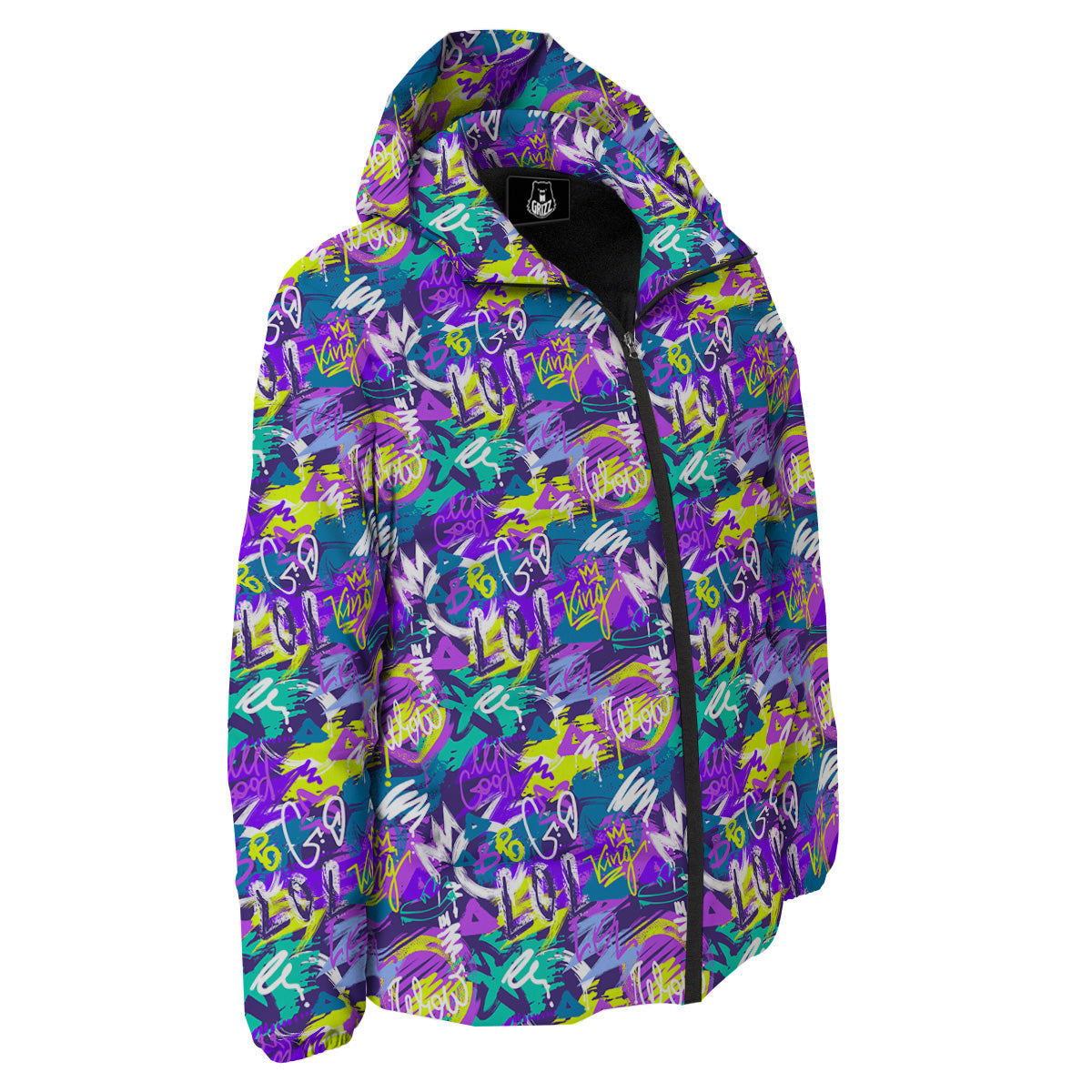 Abstract Purple Graffiti Print Pattern Down Jacket-grizzshop