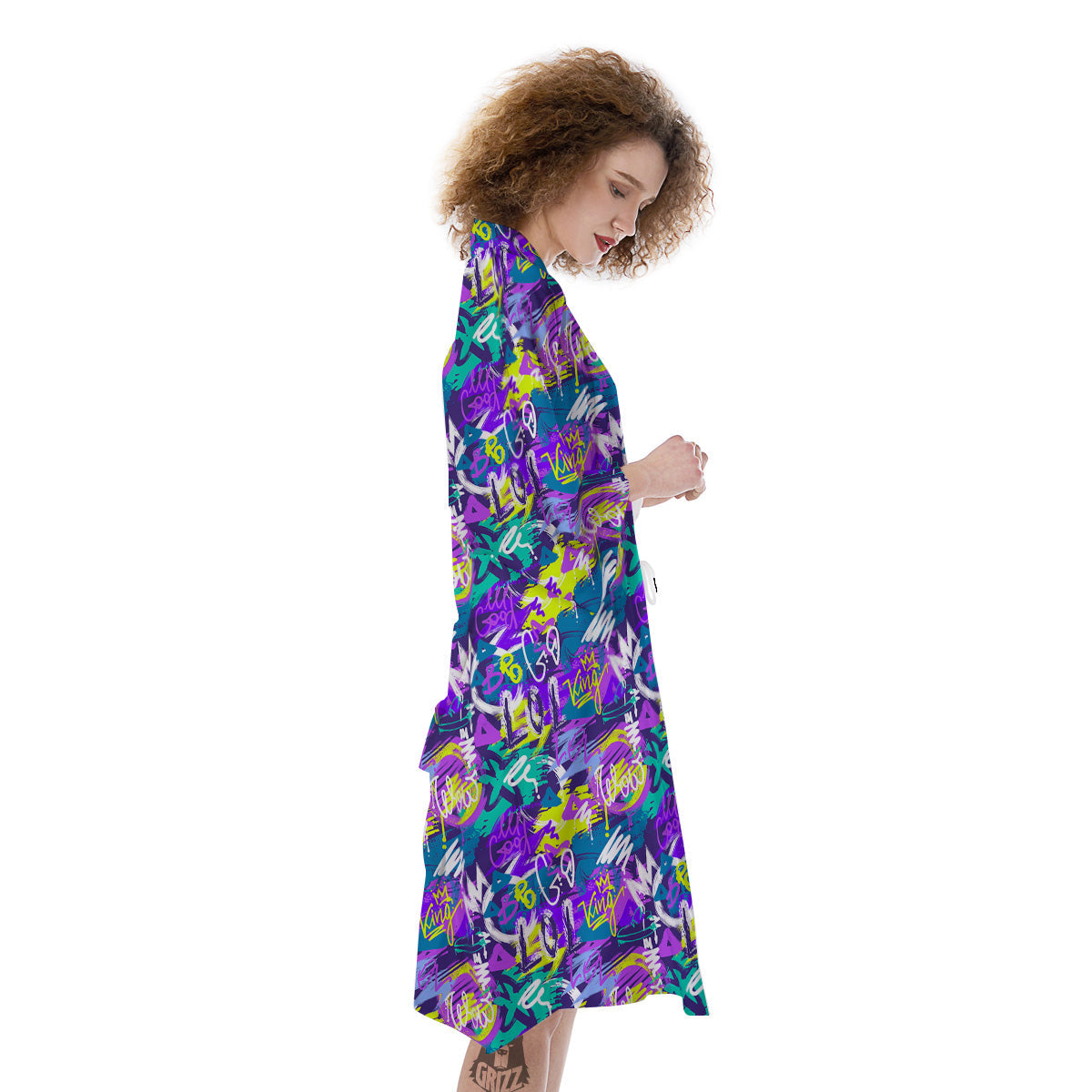 Abstract Purple Graffiti Print Pattern Kimono-grizzshop