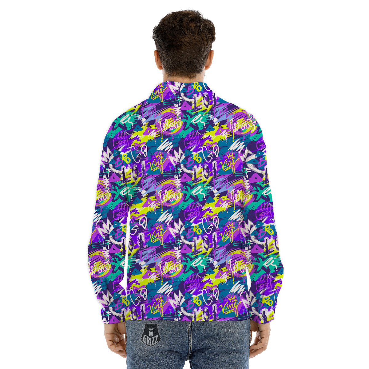 Abstract Purple Graffiti Print Pattern Men's Dress Shirts-grizzshop