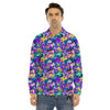 Abstract Purple Graffiti Print Pattern Men's Dress Shirts-grizzshop