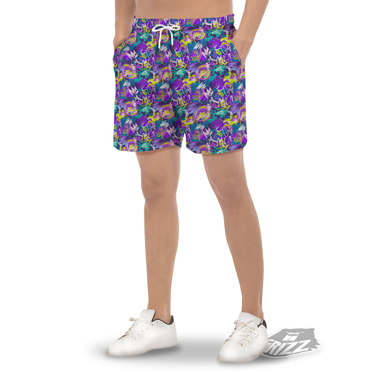 Abstract Purple Graffiti Print Pattern Men's Gym Shorts-grizzshop