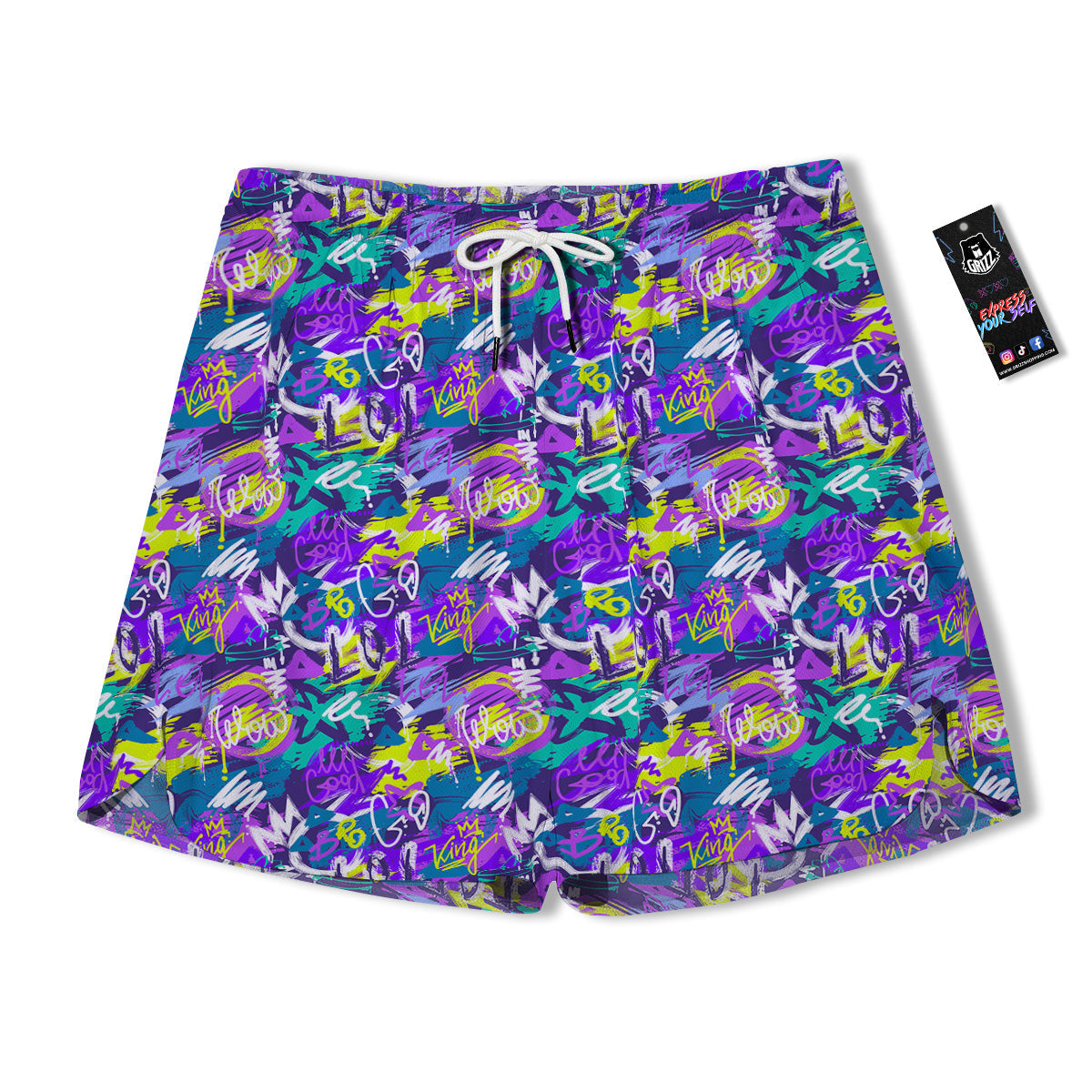 Abstract Purple Graffiti Print Pattern Men's Running Shorts-grizzshop