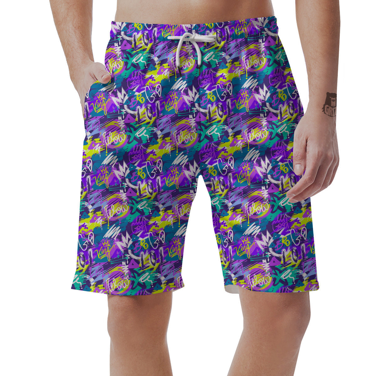 Abstract Purple Graffiti Print Pattern Men's Shorts-grizzshop
