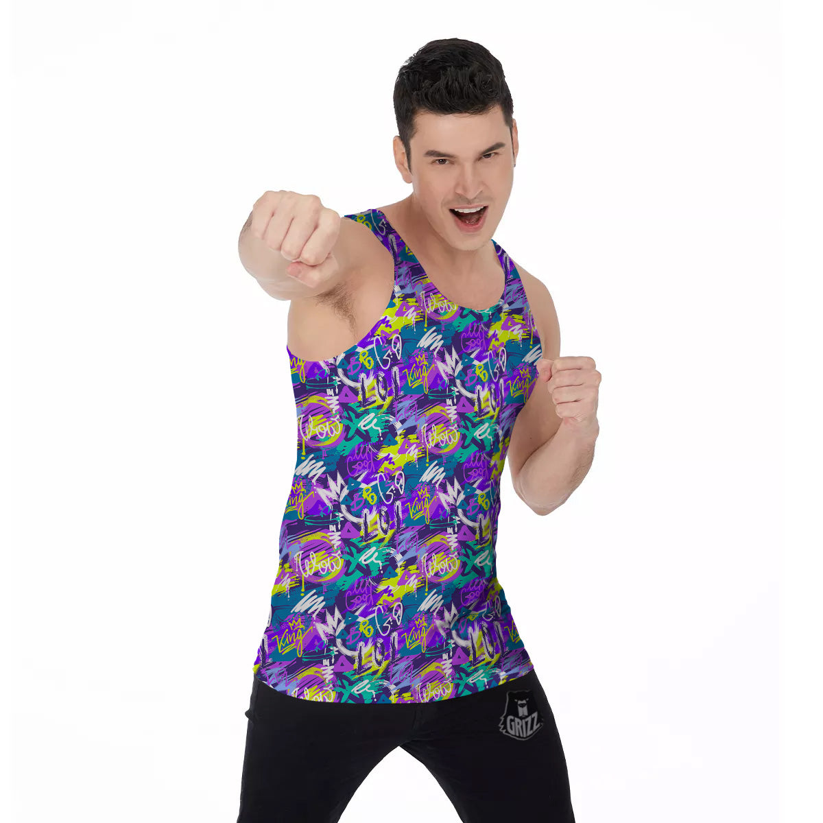 Abstract Purple Graffiti Print Pattern Men's Tank Top-grizzshop