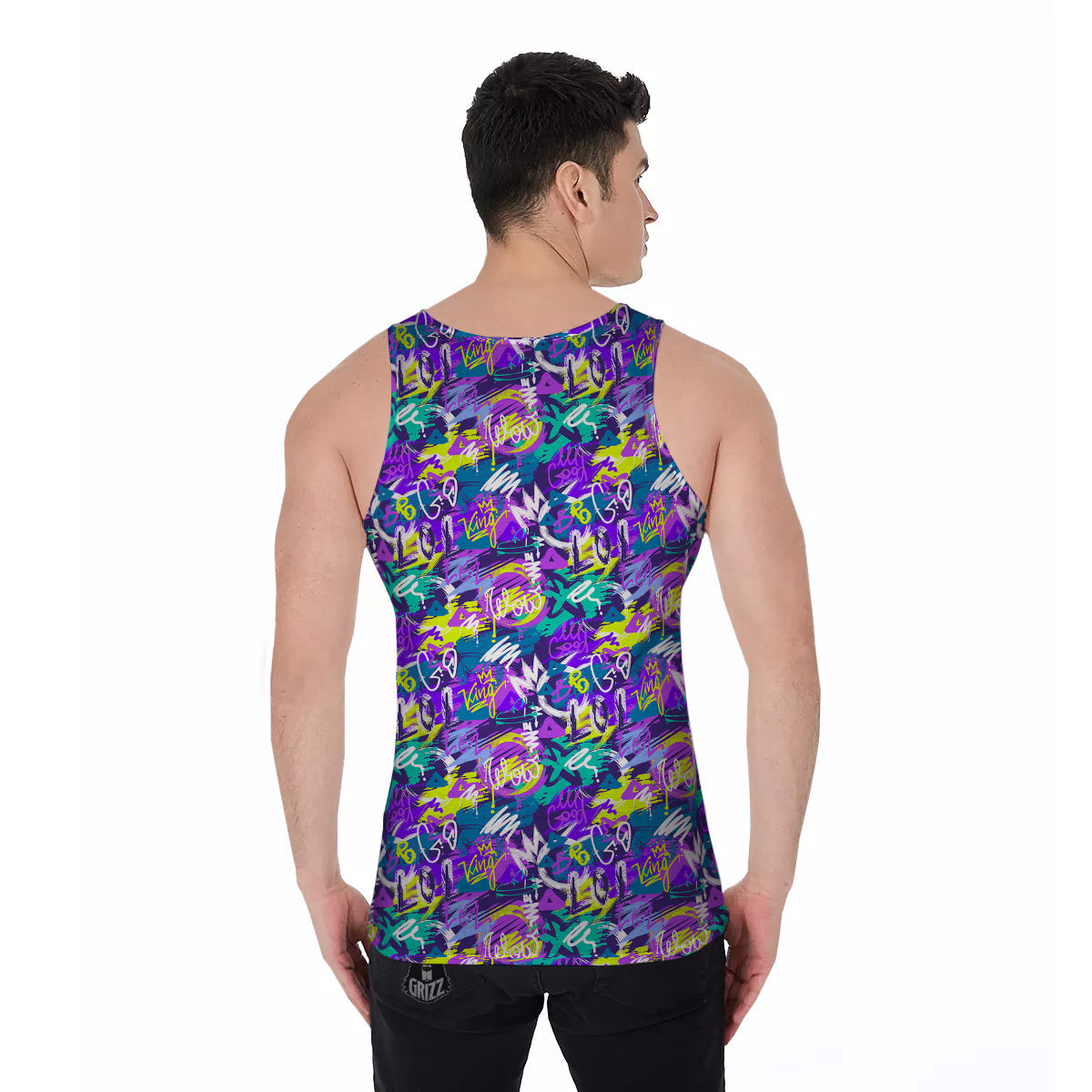 Abstract Purple Graffiti Print Pattern Men's Tank Top-grizzshop