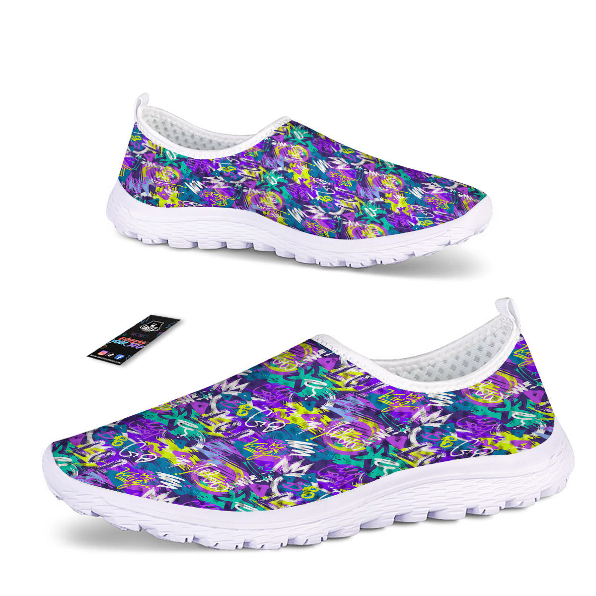 Abstract Purple Graffiti Print Pattern Nurse Shoes-grizzshop