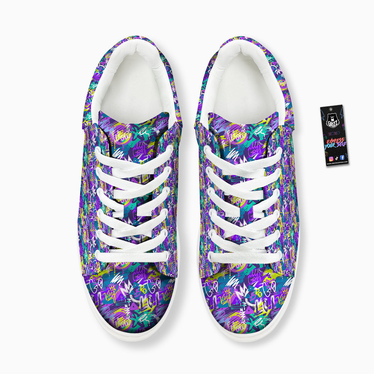 Abstract Purple Graffiti Print Pattern Platform Shoes-grizzshop