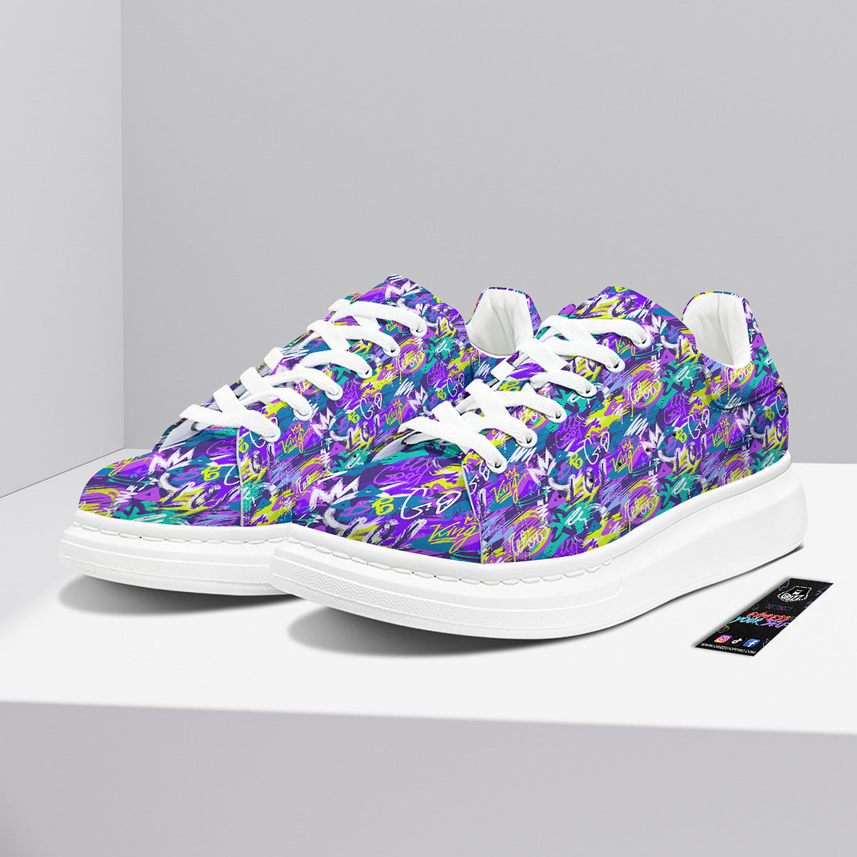 Abstract Purple Graffiti Print Pattern Platform Shoes-grizzshop