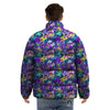 Abstract Purple Graffiti Print Pattern Puffer Jacket-grizzshop