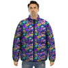 Abstract Purple Graffiti Print Pattern Puffer Jacket-grizzshop