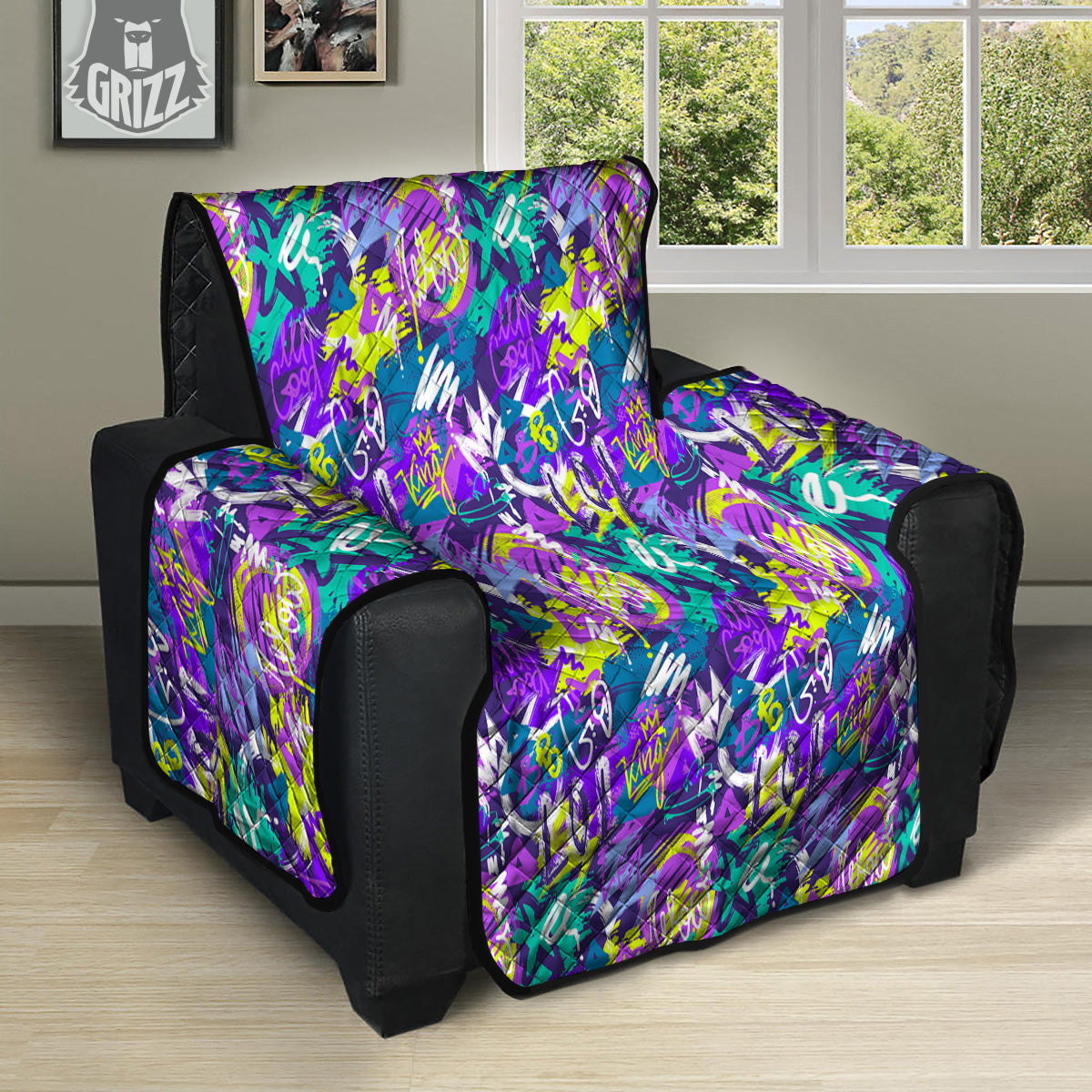 Abstract Purple Graffiti Print Pattern Recliner Protector-grizzshop