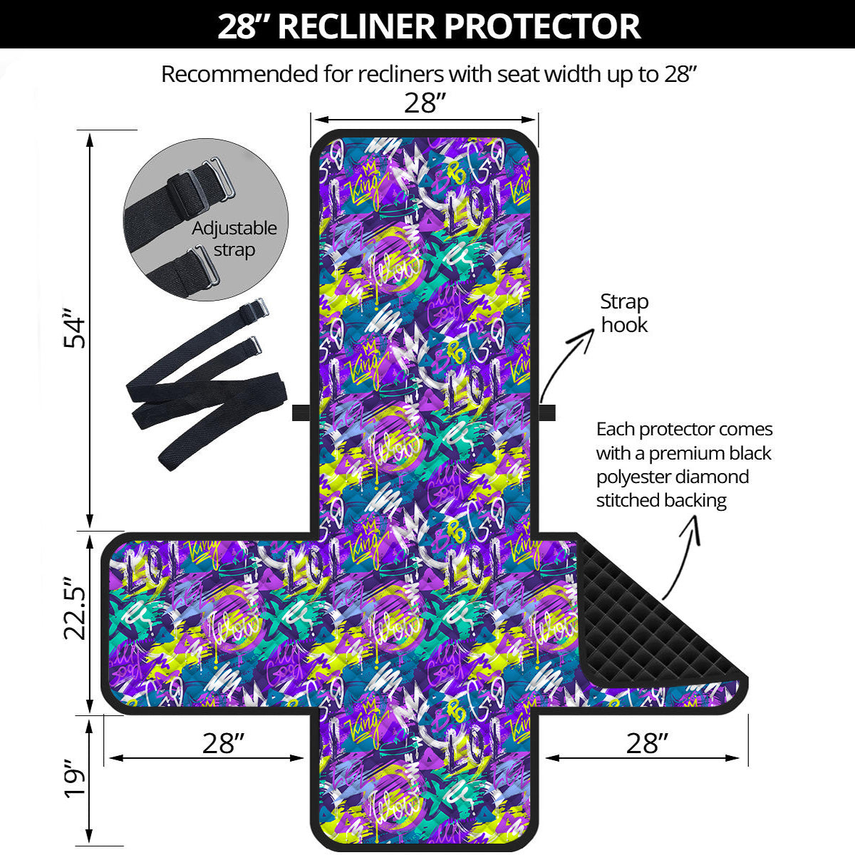 Abstract Purple Graffiti Print Pattern Recliner Protector-grizzshop