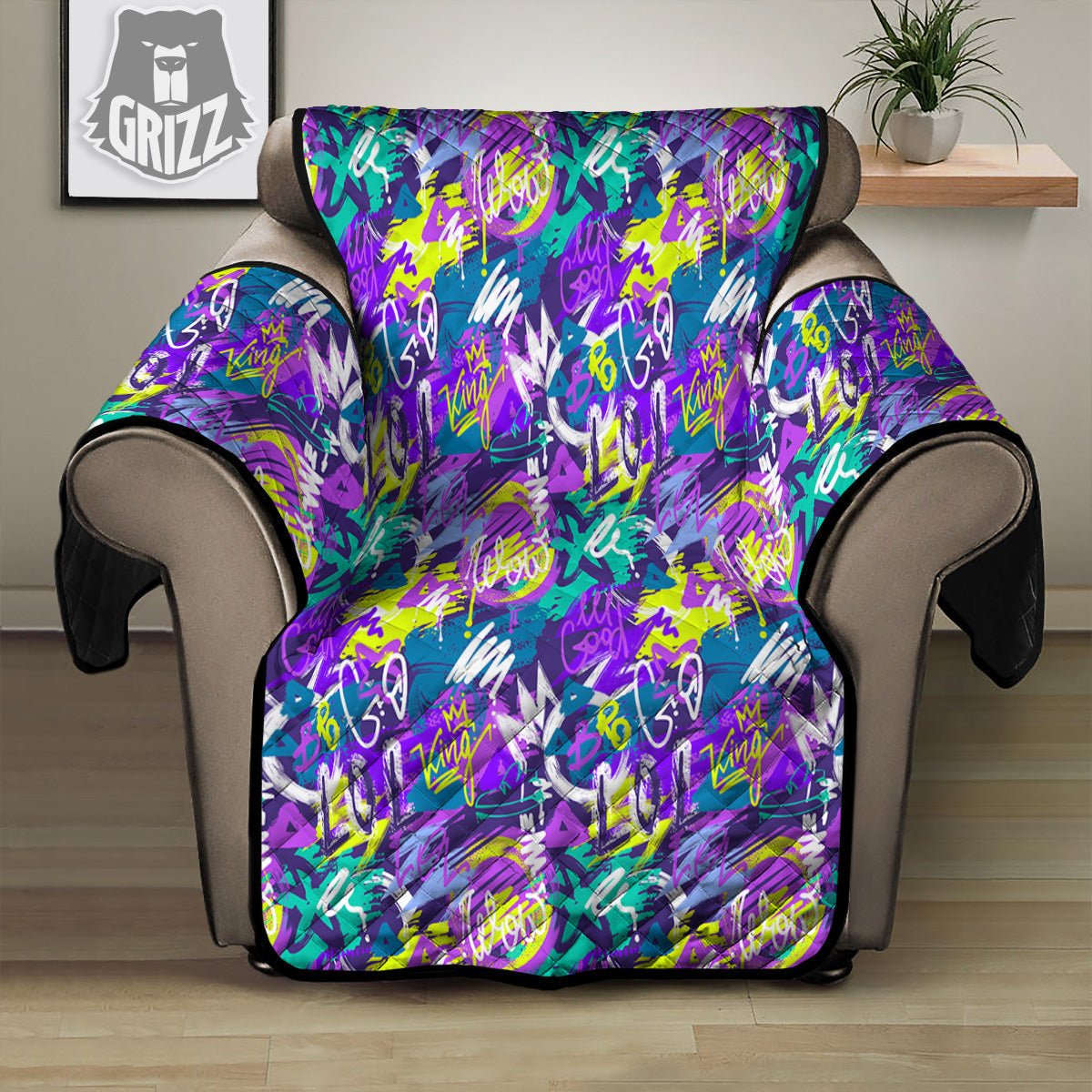 Abstract Purple Graffiti Print Pattern Recliner Protector-grizzshop