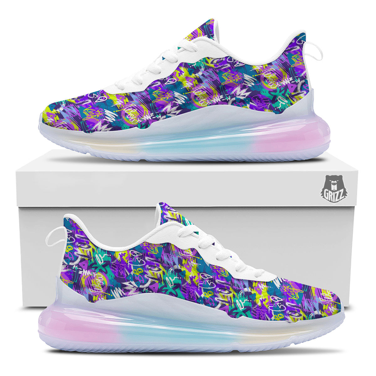 Abstract Purple Graffiti Print Pattern Running Sneakers-grizzshop