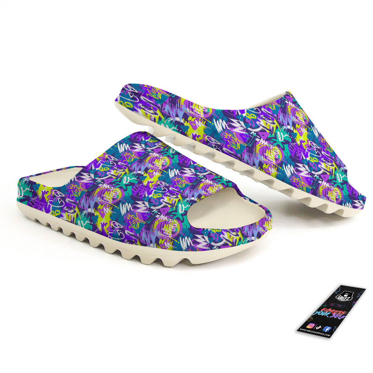 Abstract Purple Graffiti Print Pattern Sandals-grizzshop