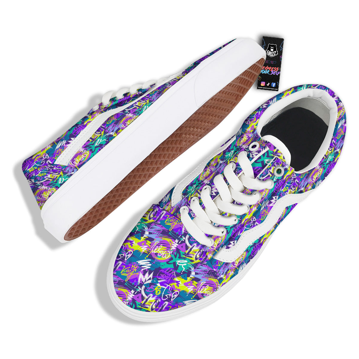 Abstract Purple Graffiti Print Pattern Skate Shoes-grizzshop