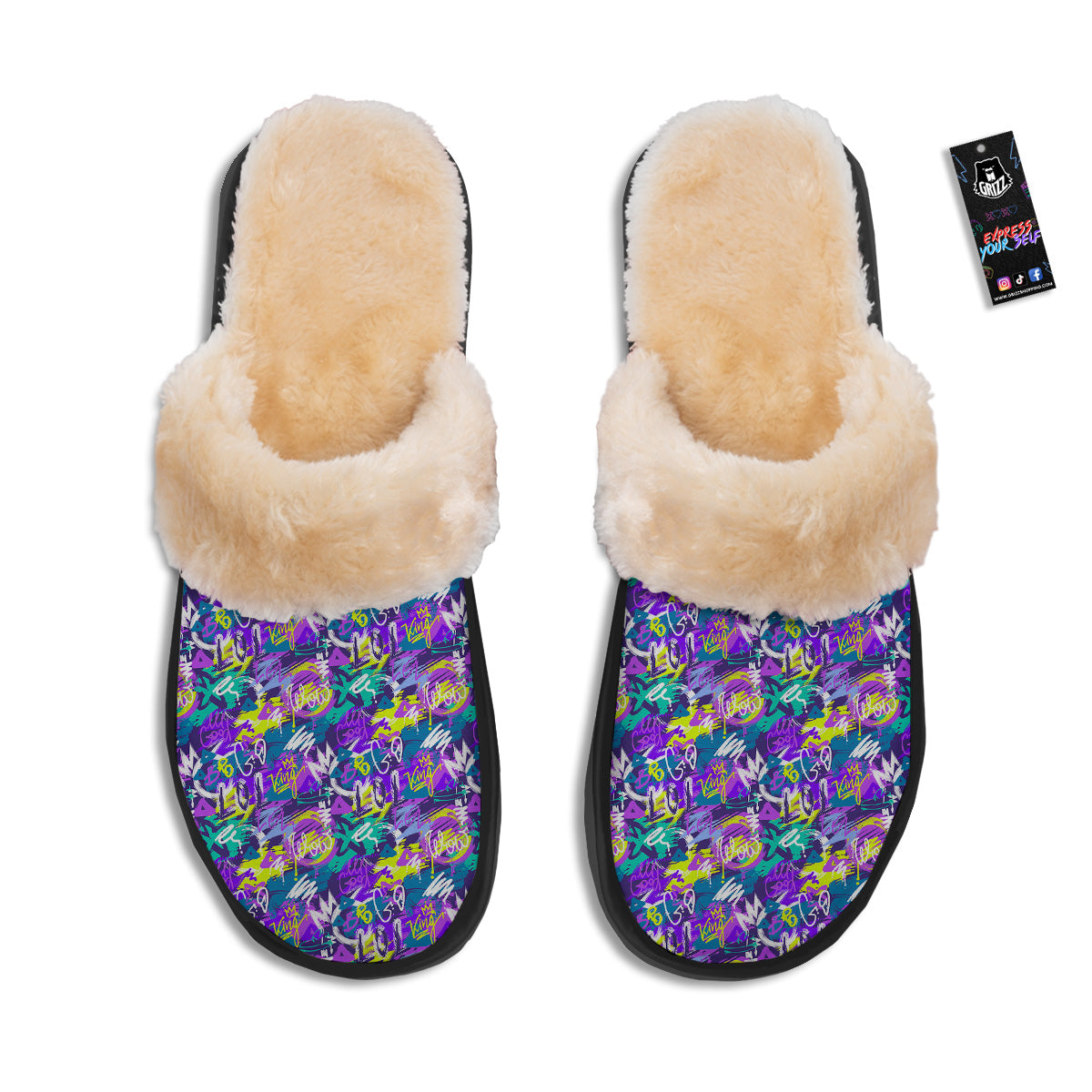 Abstract Purple Graffiti Print Pattern Slippers-grizzshop