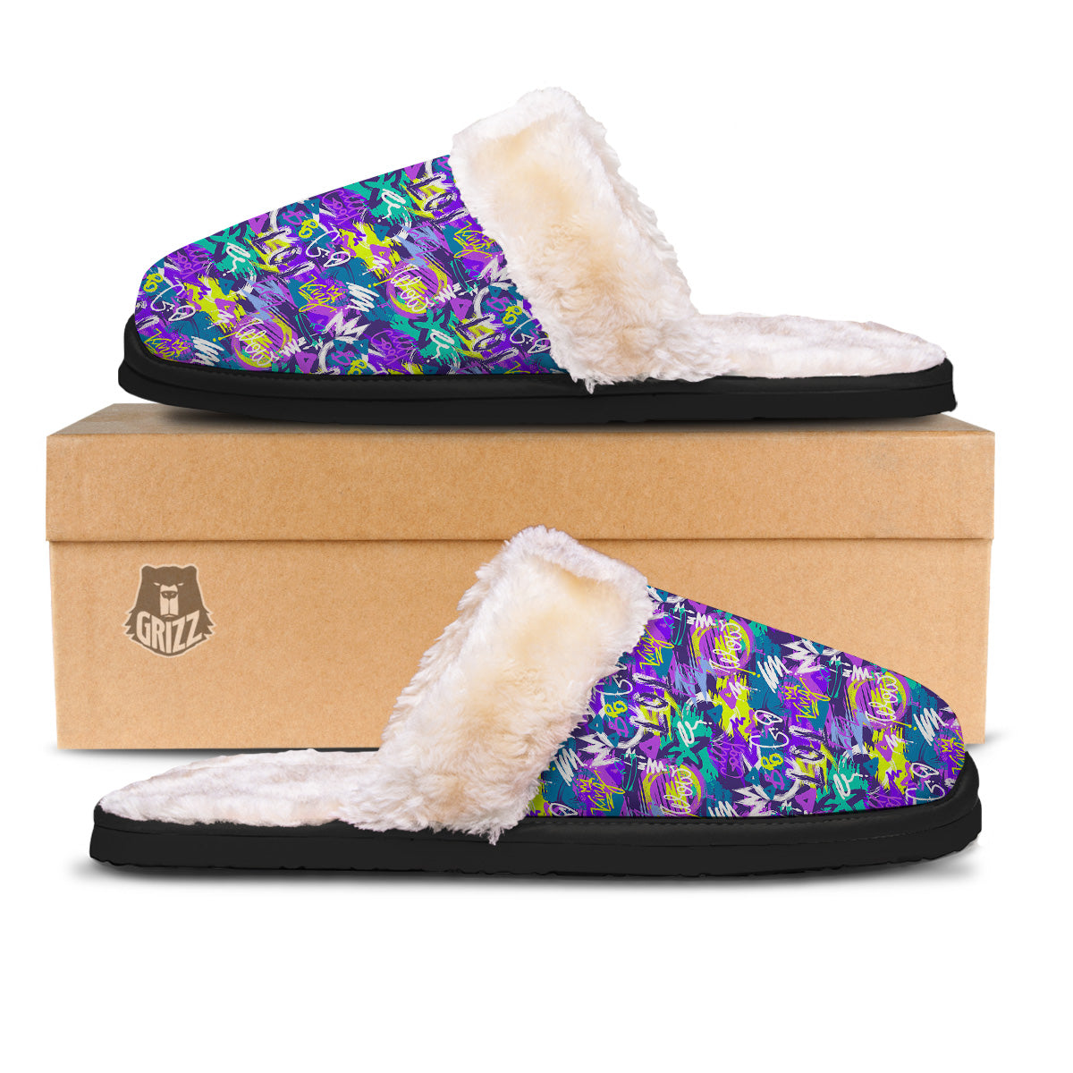 Abstract Purple Graffiti Print Pattern Slippers-grizzshop