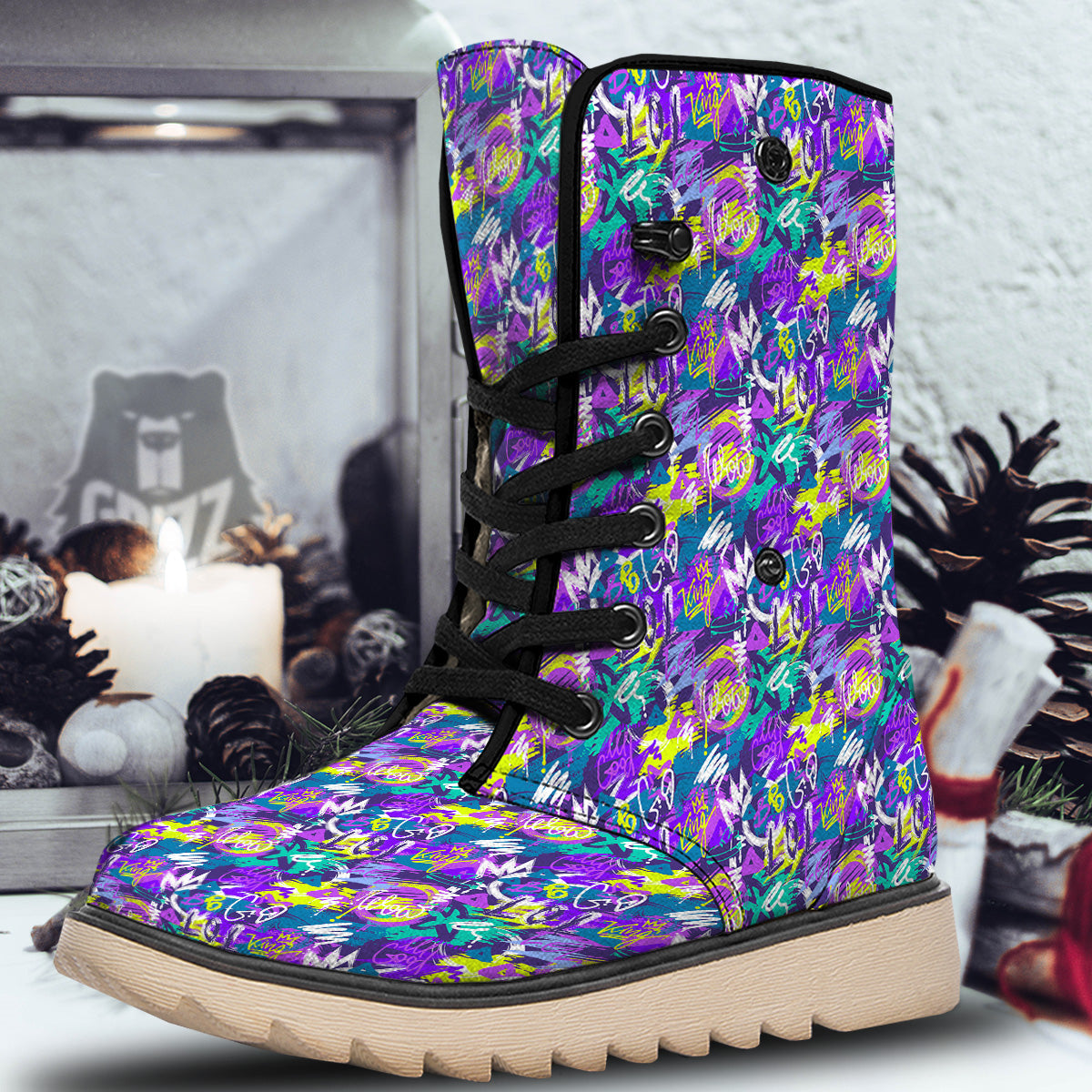 Abstract Purple Graffiti Print Pattern Snow Boots-grizzshop