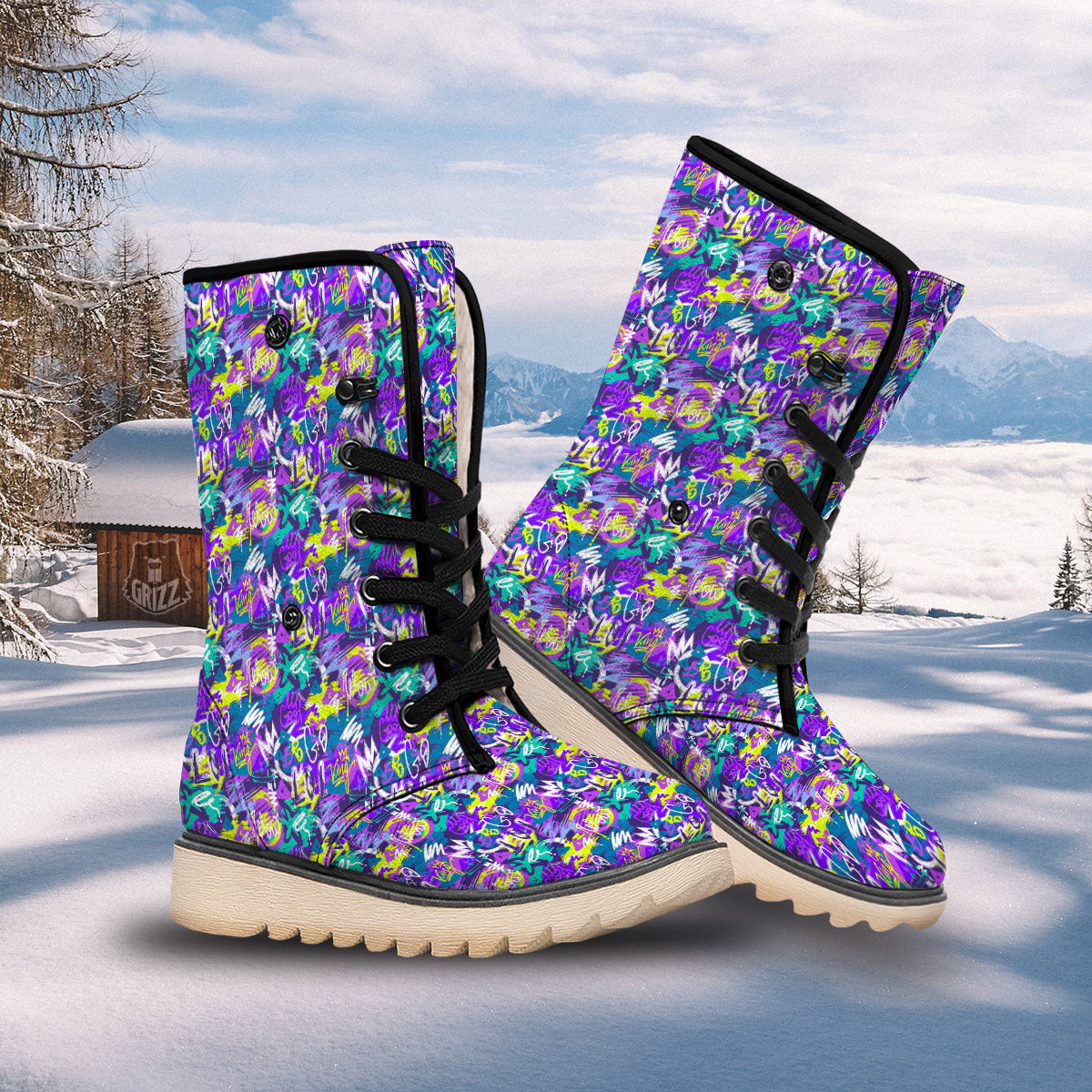 Abstract Purple Graffiti Print Pattern Snow Boots-grizzshop