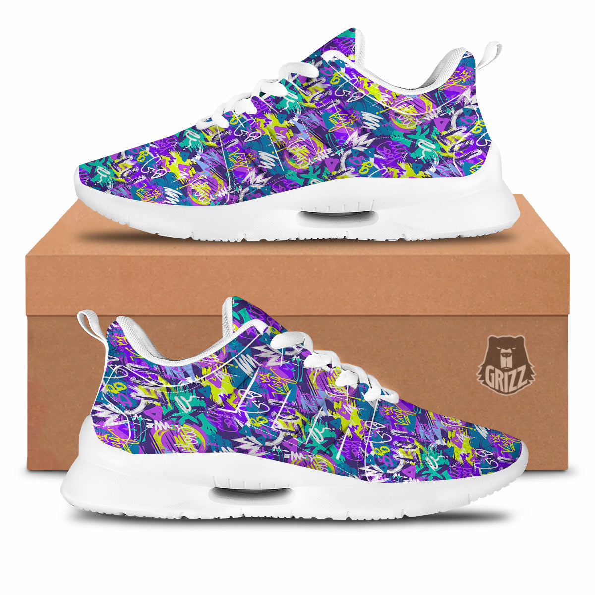 Abstract Purple Graffiti Print Pattern Tennis Shoes-grizzshop