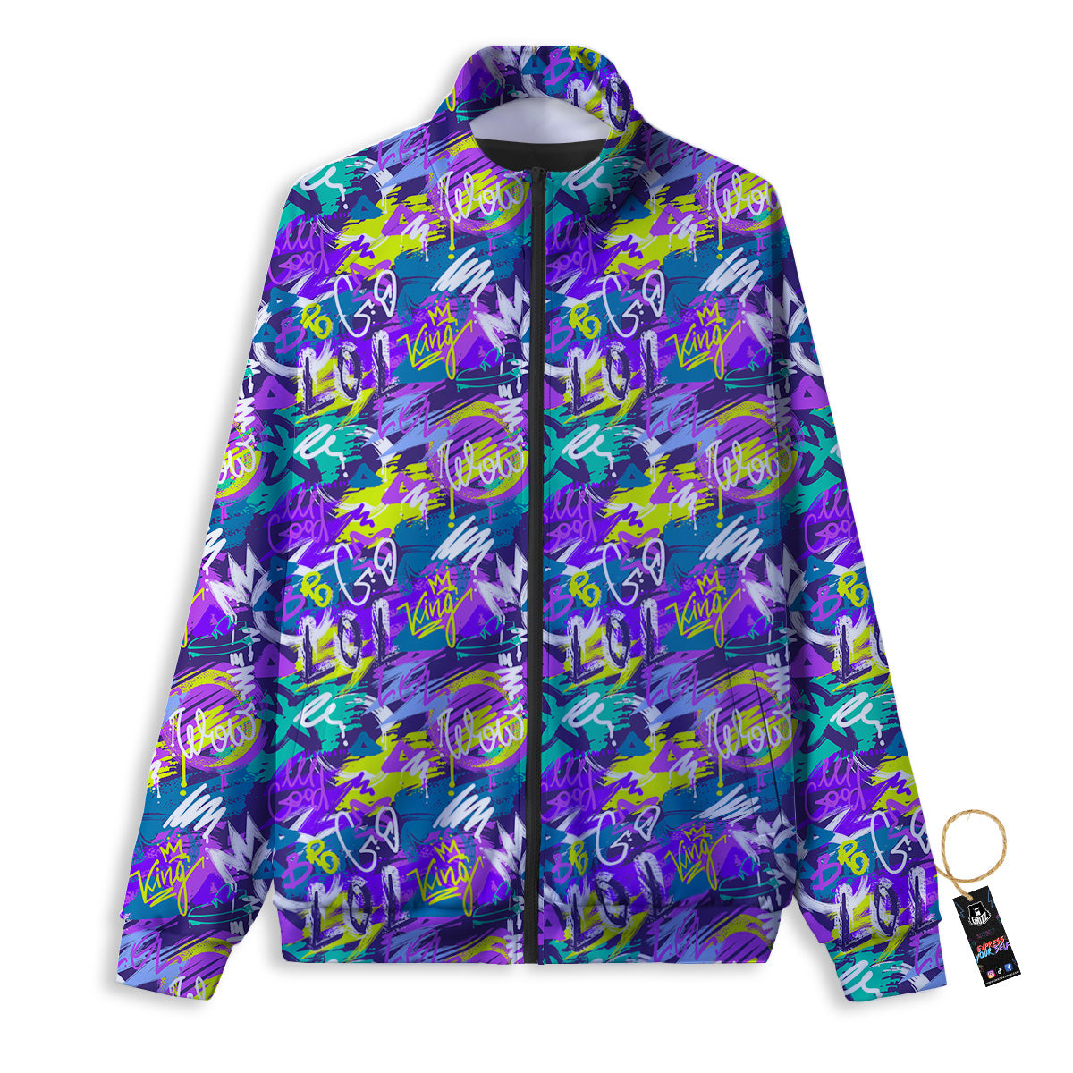 Abstract Purple Graffiti Print Pattern Track Jacket-grizzshop