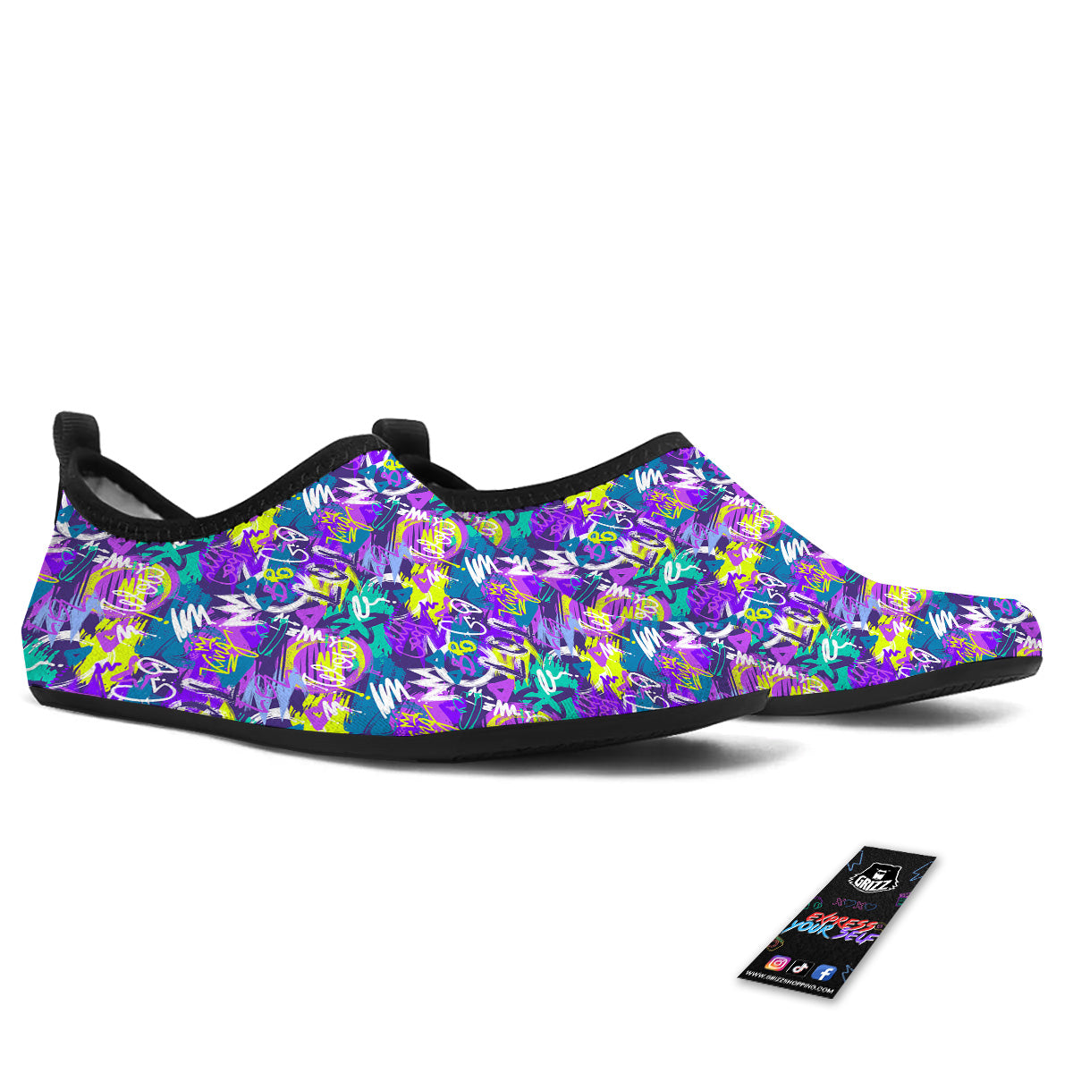 Abstract Purple Graffiti Print Pattern Water Shoes-grizzshop