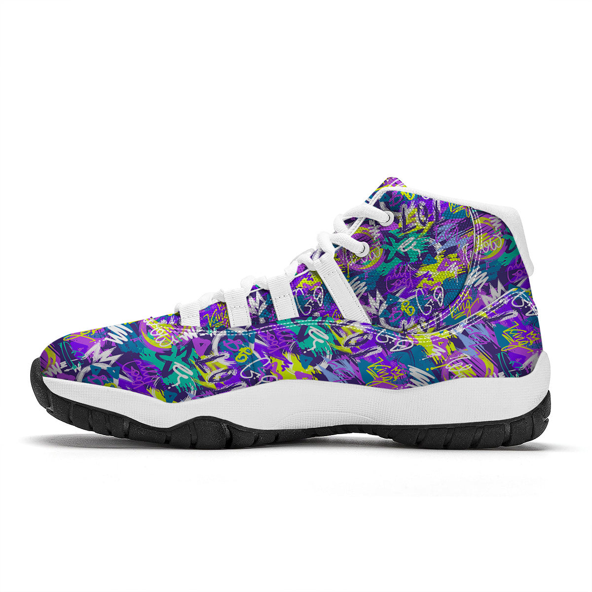 Abstract Purple Graffiti Print Pattern White Bball Shoes-grizzshop