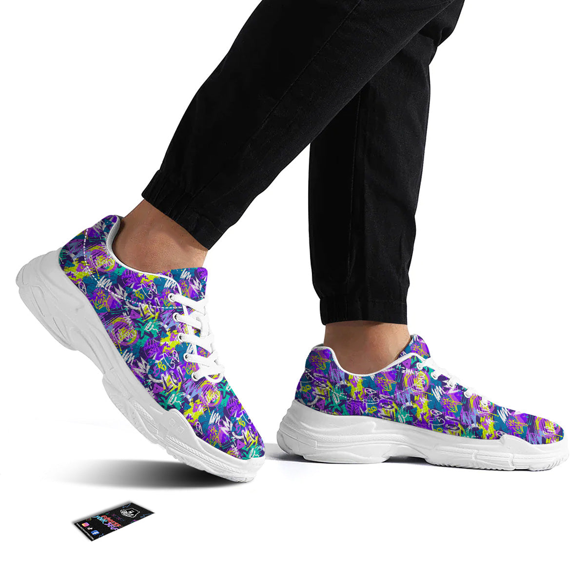 Abstract Purple Graffiti Print Pattern White Chunky Shoes-grizzshop