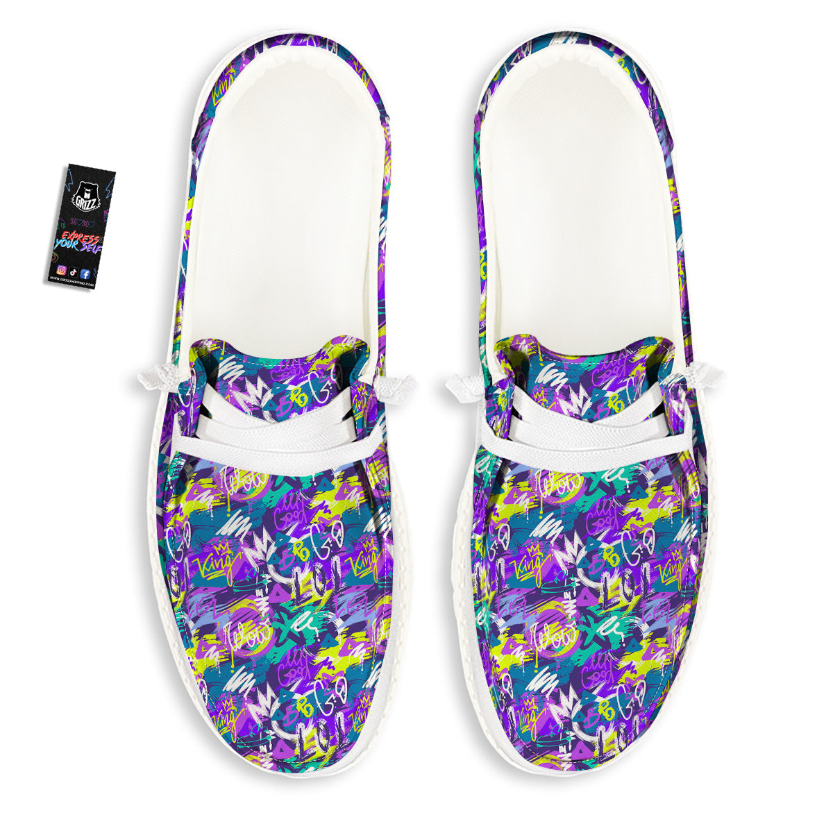 Abstract Purple Graffiti Print Pattern White Loafers-grizzshop